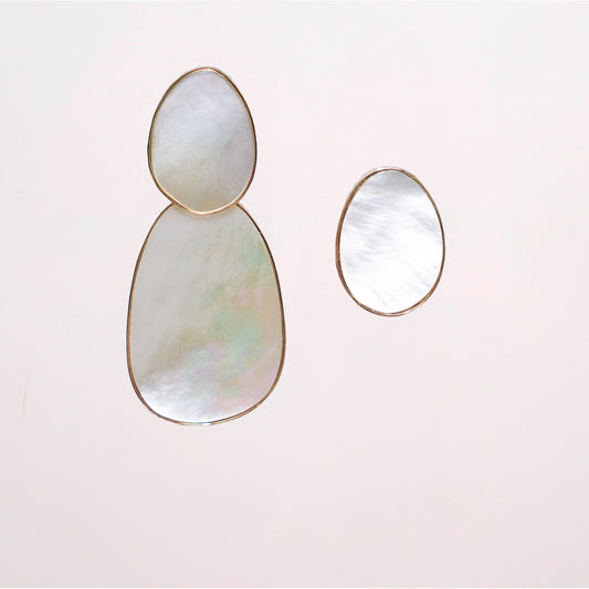 A pair of statement Mother of Pearl Earrings. Detachable stud dangle earrings set in 18k rose gold. 