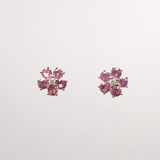 Pink Sapphire Flower Earrings with diamonds - Amilla Jewelry