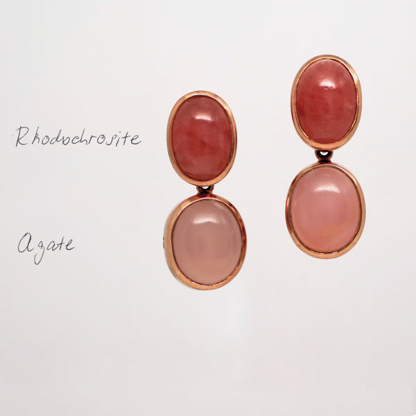 Rhodochrosite & Agate Gemstone Stud Earrings - Amilla Jewelry